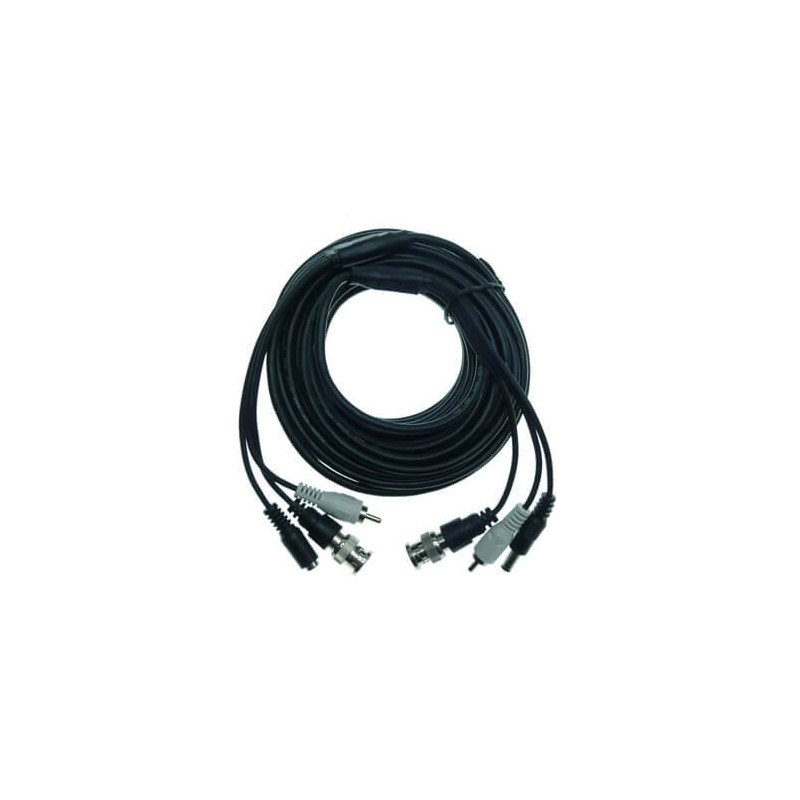 Cable alargo BNC + RCA + alimentación negro (20m)