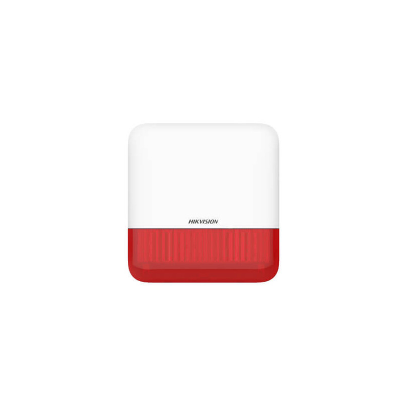 Sirena Hikvision AXPRO DS-PS1-E-WE para exterior (110db) con luz roja