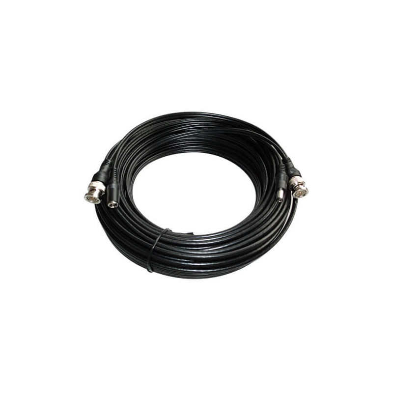 Cable alargo  coaxial RG59 BNC + alimentación negro (10m)
